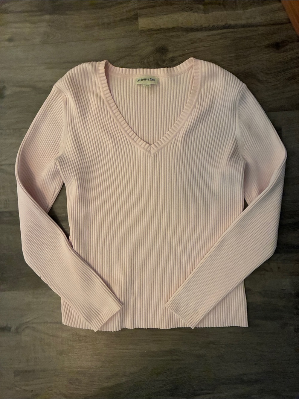 St. John's Bay Ribbed V-Neck Sweater - Pale Pink